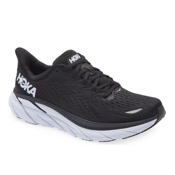 Hoka Shoes - HOKA Clifton 8 Running Shoe in Black/ White Size US 8.5